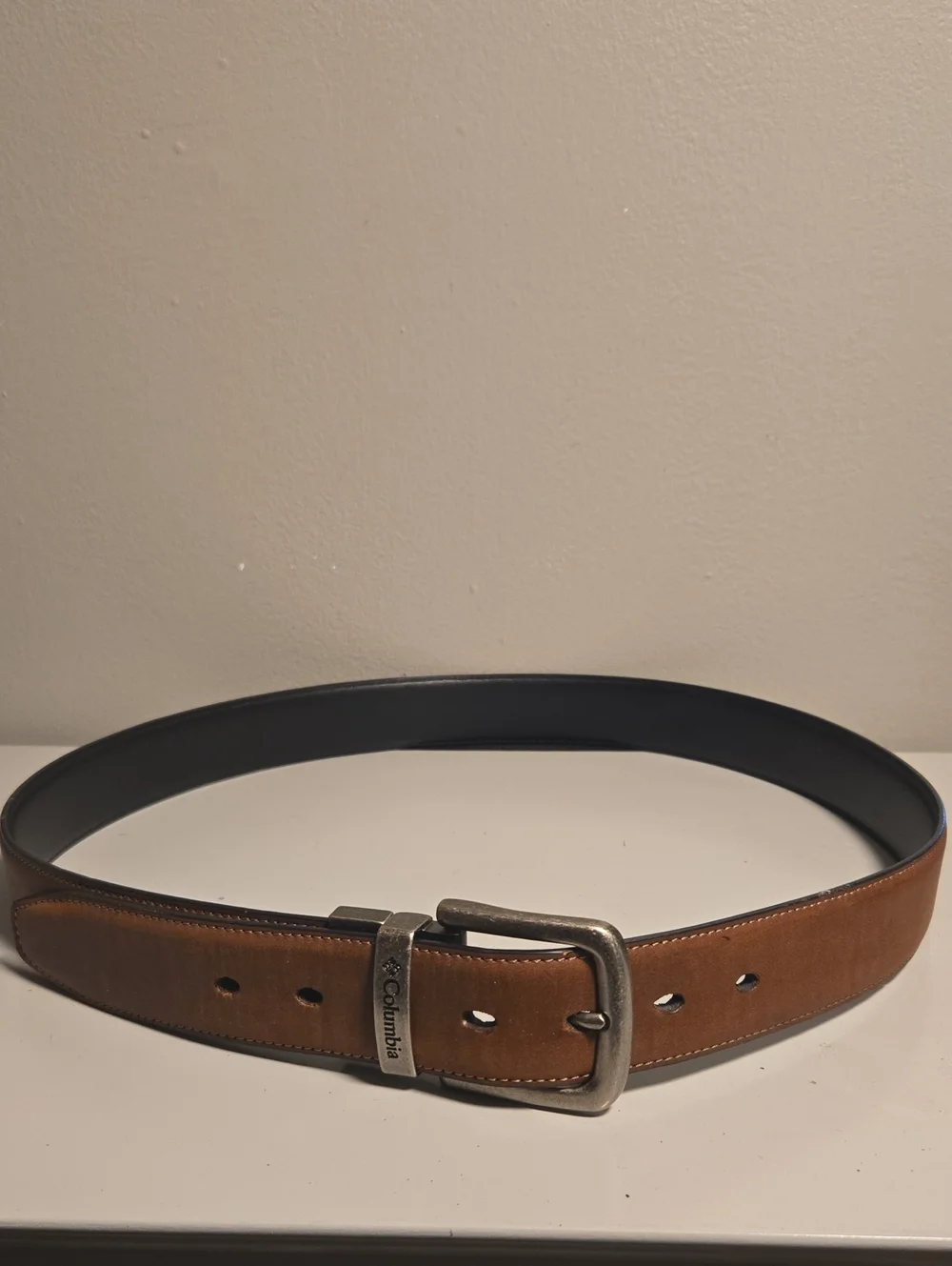 Columbia Men's Black and Brown Reversible Leather Belt with Antiqued Buckle